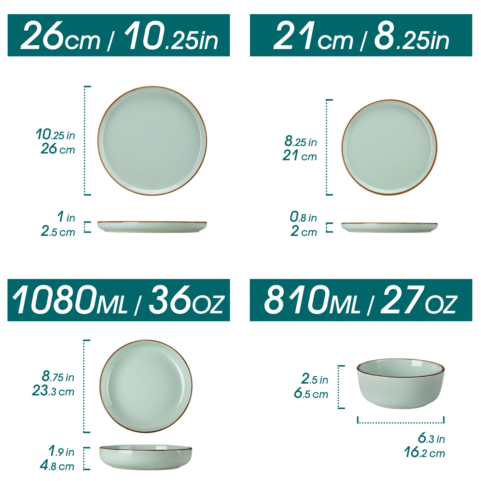 vancasso LOIRE 16/32 Piece Green Ceramic Dinnerware Set Oven Safe Stoneware Set with 4 PCS Dinner Plate/Dessert Plate/Soup/ Bowl